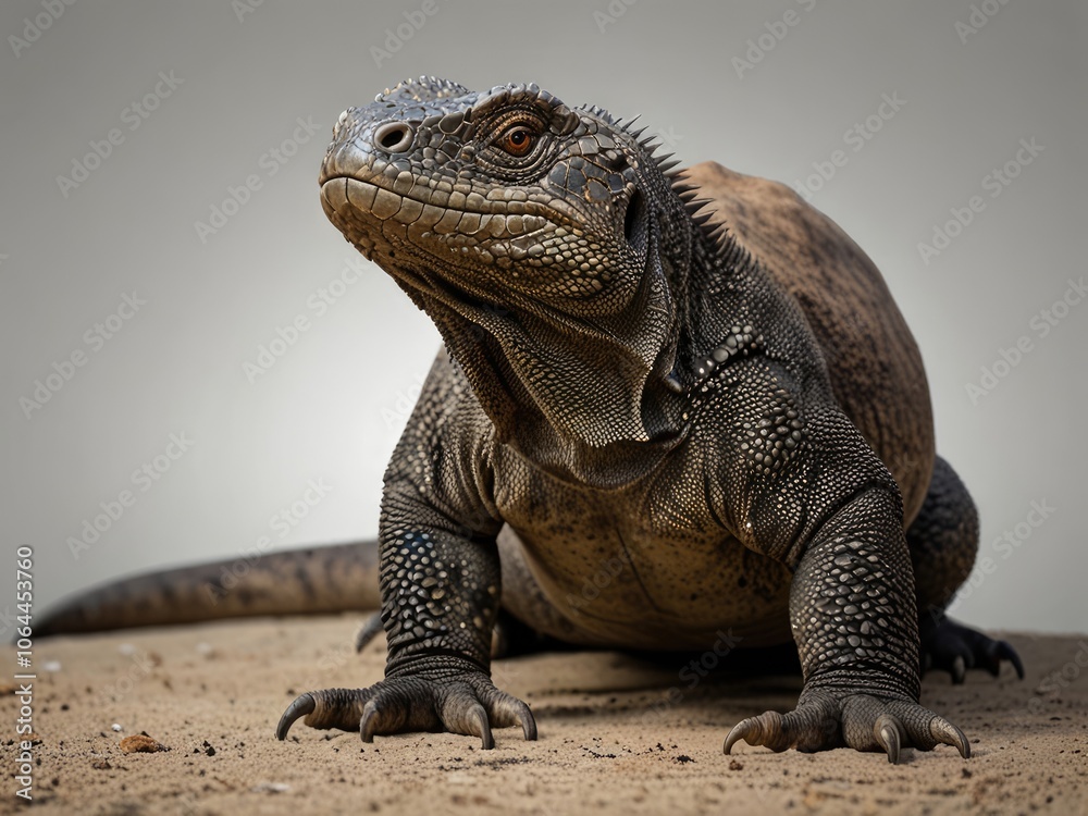 Obraz premium portrait of a iguana,island land iguana,tyrannosaurus rex skeleton,iguana on a rock