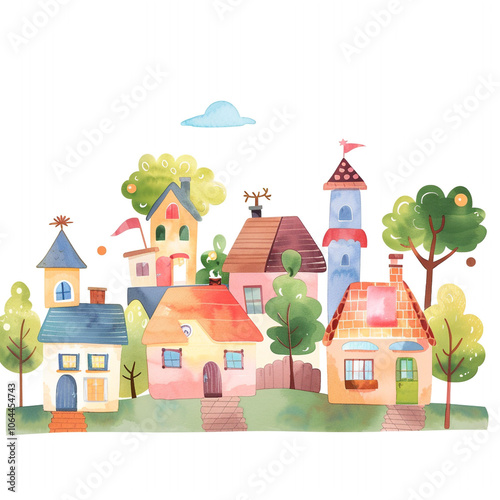 Wallpaper Mural Watercolor Town Quiet Cute Simple Torontodigital.ca