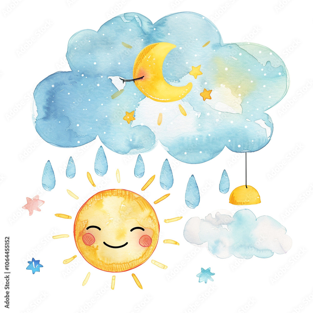 Golden Retriever Cute Simple Watercolor The Weather Is Good Illustration Golden Retriever Cute Simple Watercolor The Weather Is Good Illustration