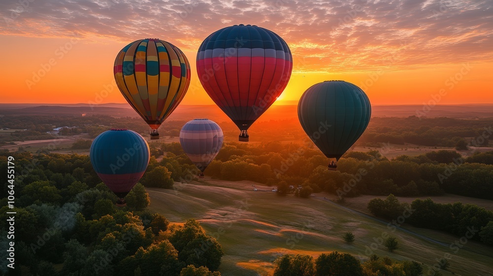 Naklejka premium Colorful Hot Air Balloons Rise at Sunrise