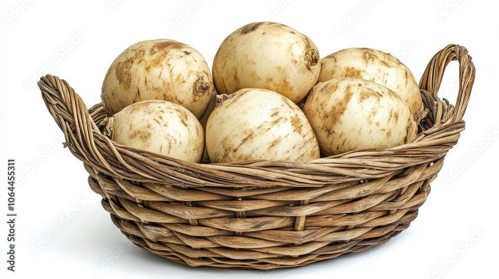 Fresh Turnips in a Rustic Basket