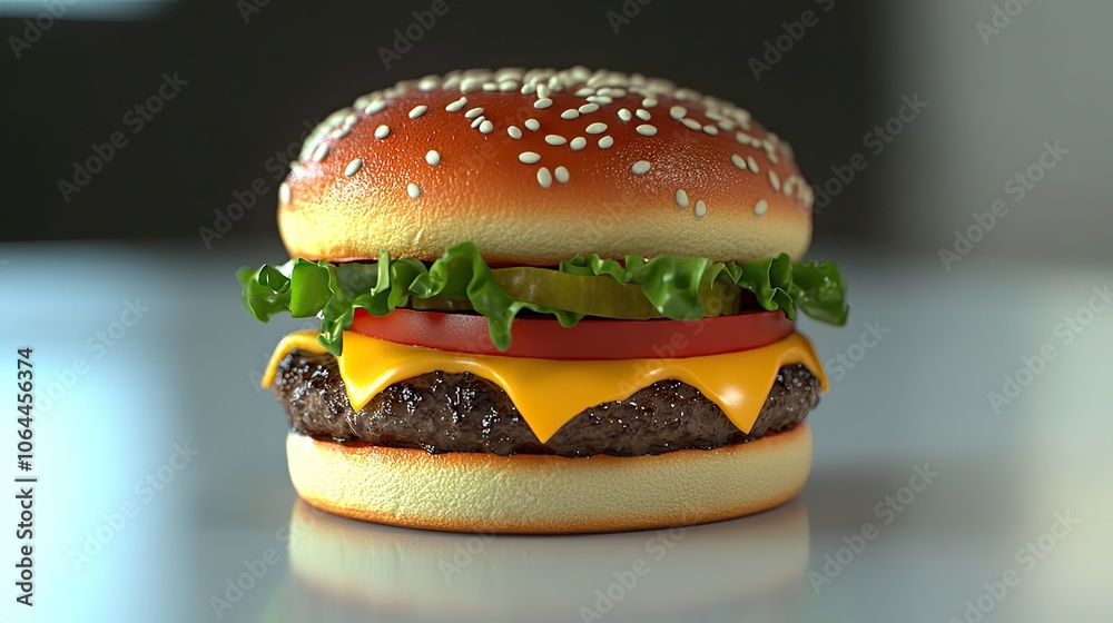 Fresh and Juicy Burger with Cheese and Vegetables Fresh and Juicy Burger with Cheese and Vegetables