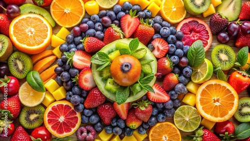 Top view tasty fruits arrangement 