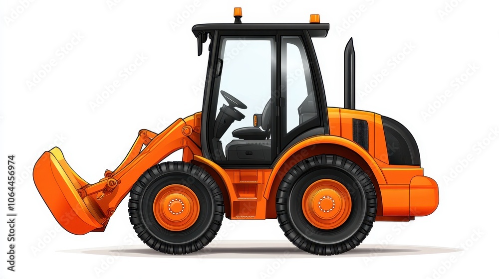 Compact Backhoe with Detailed Tires Illustration Compact Backhoe with Detailed Tires Illustration