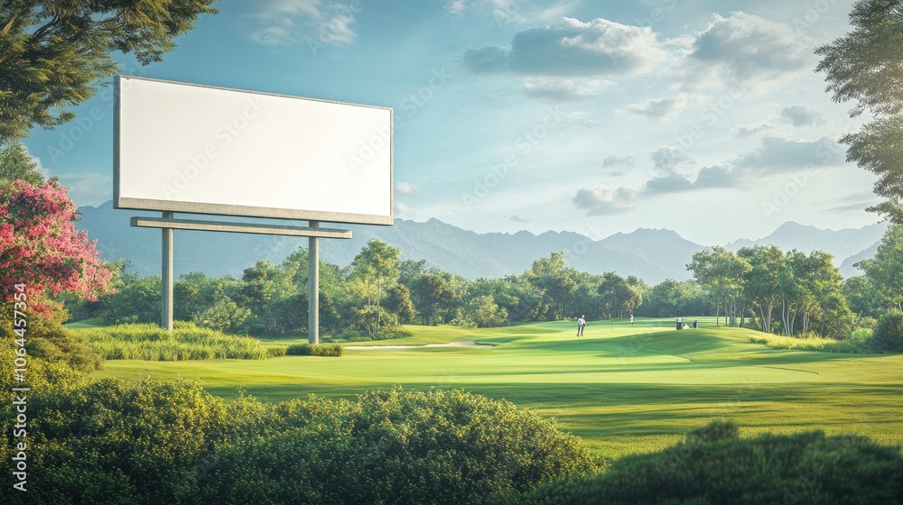 Scenic Landscape with Blank Billboard in Natural Setting Scenic Landscape with Blank Billboard in Natural Setting