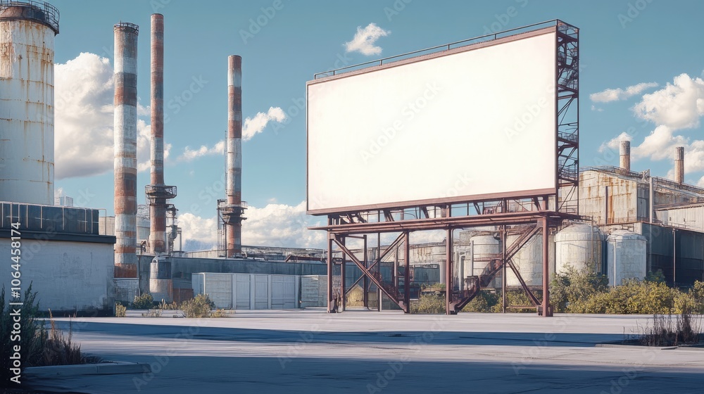 Abandoned Industrial Site with Empty Billboard
