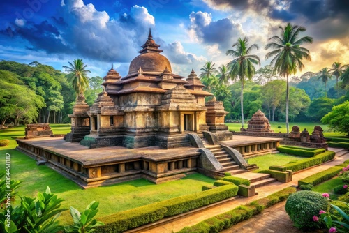 Capturing the essence of Buddhism, vintage photography showcases the serene architecture and cultural heritage of Sri Pushparama Maha Viharaya Temple Complex in Balapitiya. photo