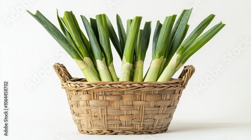 Fresh Leeks in a Woven Basket Display photo