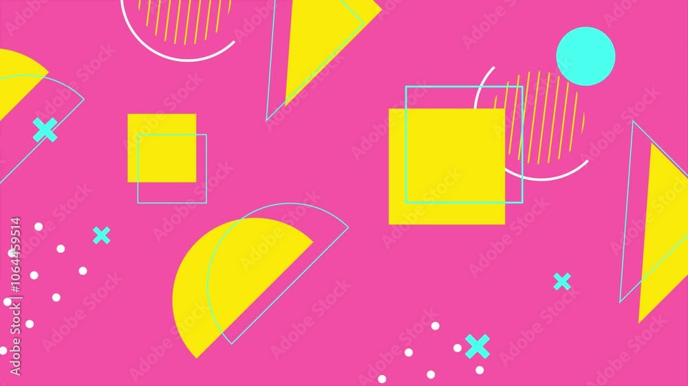 Vibrant geometric shapes in yellow against a cheerful pink background seamless 4k video background motion pop art design Vibrant geometric shapes in yellow against a cheerful pink background seamless 4k video background motion pop art design