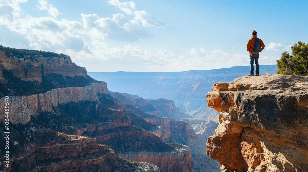 Fototapeta premium Breathtaking Cliffside View with Traveler Standing