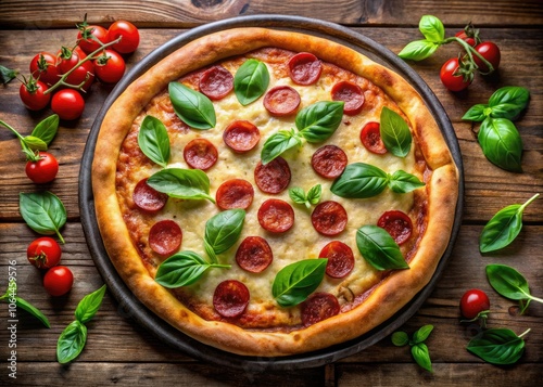 Delicious Pepperoni and Basil Pizza with a Perfectly Baked Crust for Food Lovers