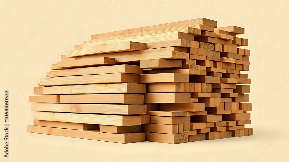 Stack of Wooden Planks on Beige Background Stack of Wooden Planks on Beige Background
