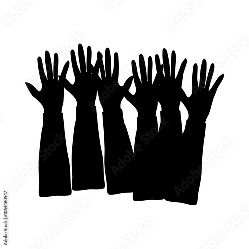 group of hands raised to the sky