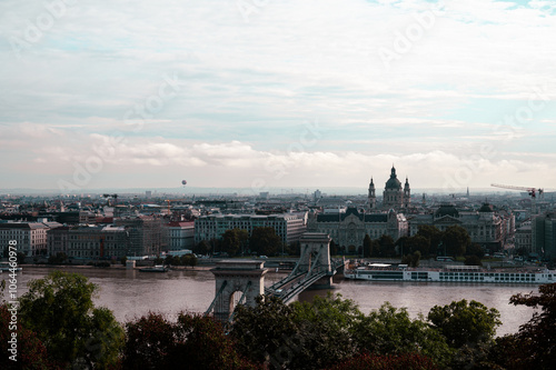 Obraz na płótnie Budapest downtown - drone aerial photo of the Hungarian capital. Buda and Danube river at sunrise. Aerial drone view of the Budapest city. Drone view of the capitol city Budapest. w salonie