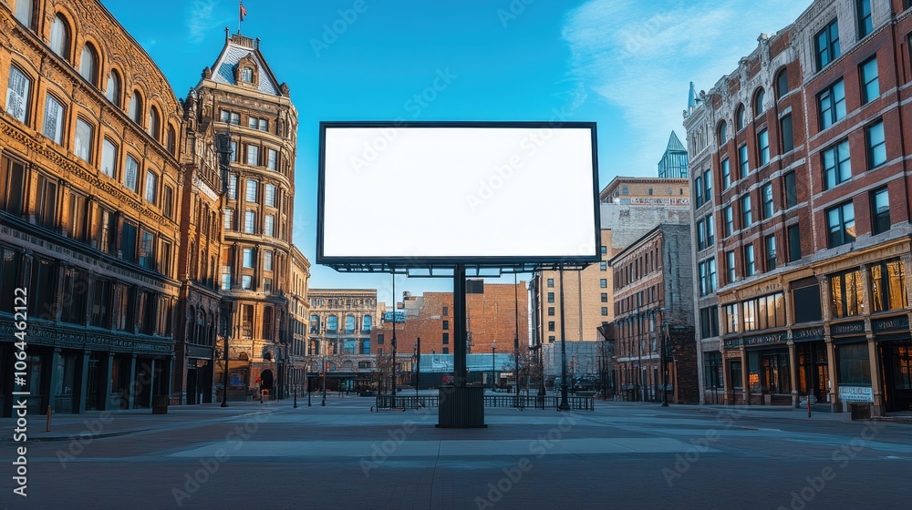 Empty Billboard in Urban Setting Under Bright Sky