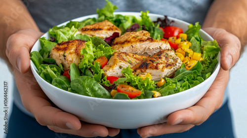 Wallpaper Mural Man Holding Healthy Fitness Meal with Chicken and Fresh Green Salad  Torontodigital.ca