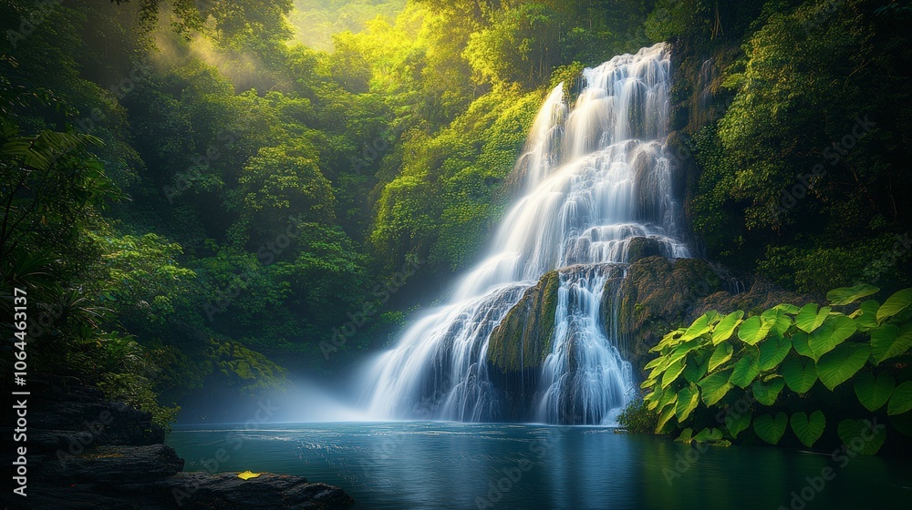 Stunning Tropical Waterfall in Dense Jungle Paradise Stunning Tropical Waterfall in Dense Jungle Paradise