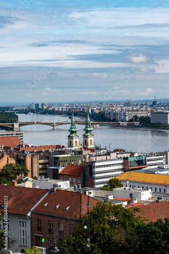 Budapest downtown - drone aerial photo of the Hungarian capital. Buda and Danube river at sunrise. Aerial drone view of the Budapest city. Drone view of the capitol city Budapest.