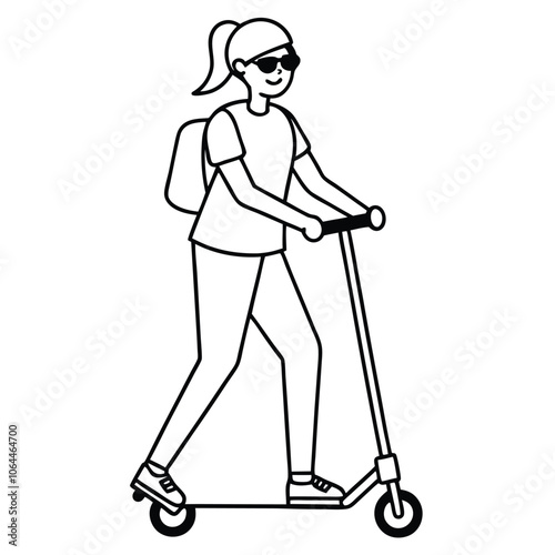 Stylish Female on Scooter with Backpack Vector.