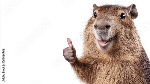 Capybara Thumbs Up: Happy Capybara giving a thumbs up.  Positive, friendly, and adorable rodent. Perfect for social media, memes, or positive messaging. 