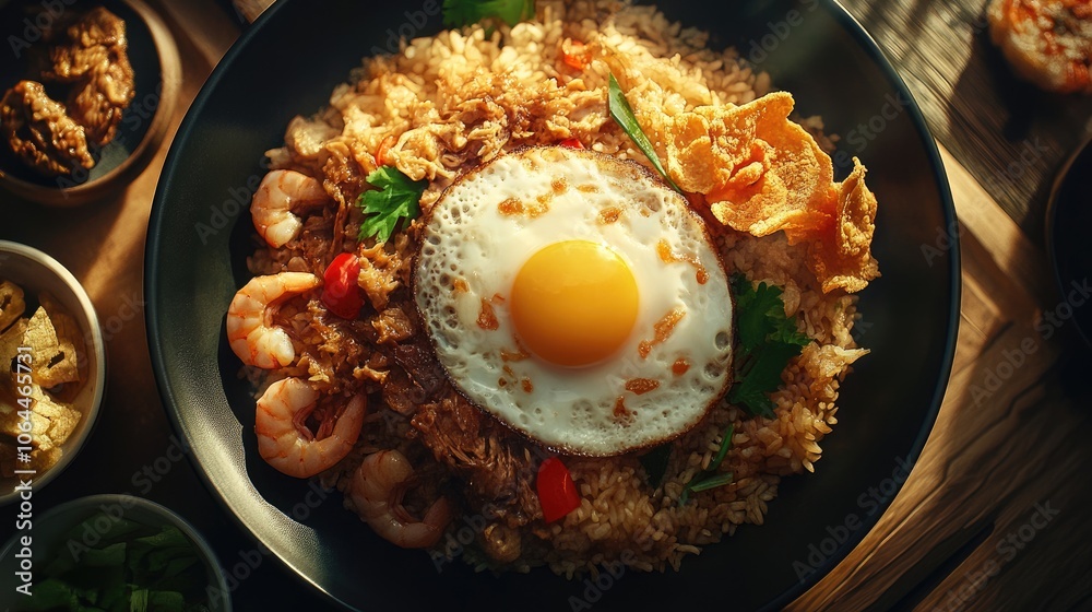 Delicious Rice Bowl with Egg and Shrimp Delicious Rice Bowl with Egg and Shrimp