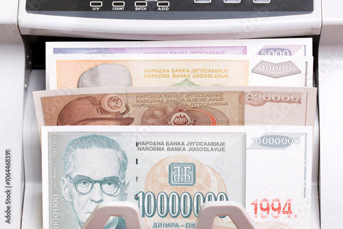 Yugoslav dinar in the counting machine photo