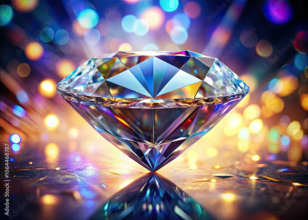 Close Up of a Brilliant Diamond with Sparkling Reflections and Intricate Facets Close Up of a Brilliant Diamond with Sparkling Reflections and Intricate Facets