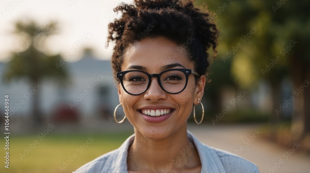 Headshot portrait of happy mixed race african american black girl wearing glasses Headshot portrait of happy mixed race african american black girl wearing glasses