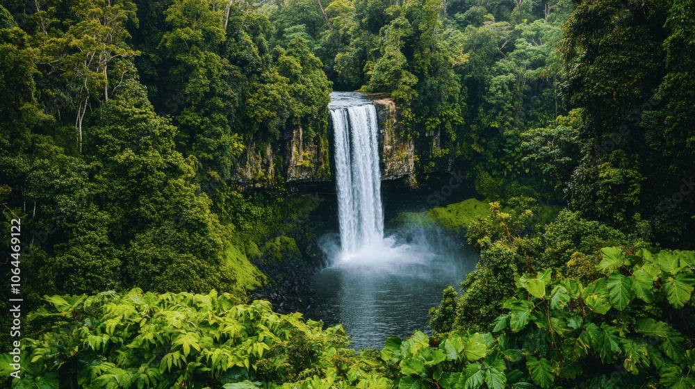 Tropical Waterfall in Dense Jungle Setting Tropical Waterfall in Dense Jungle Setting