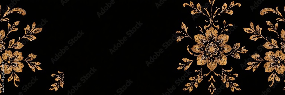 An elegant floral pattern with intricate golden details on a black background, stylish, black An elegant floral pattern with intricate golden details on a black background, stylish, black