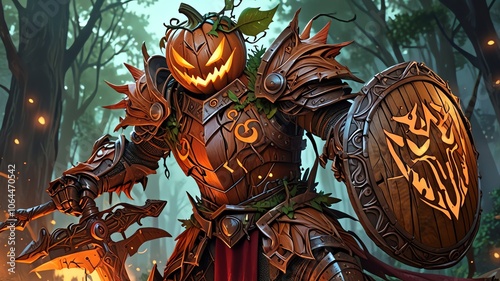 a knight in a knight costume with a pumpkin on the front. photo