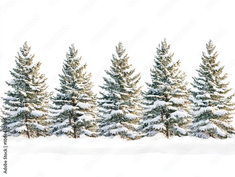 serene winter scene featuring row of snow covered evergreen trees, creating peaceful and joyful atmosphere. white snow contrasts beautifully with green foliage serene winter scene featuring row of snow covered evergreen trees, creating peaceful and joyful atmosphere. white snow contrasts beautifully with green foliage