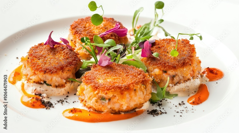 Gourmet Seafood Dish with Colorful Garnish Gourmet Seafood Dish with Colorful Garnish