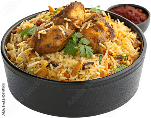 Savor the mouthwatering layers of Biryani with aromatic spices and tender, juicy meat.  photo