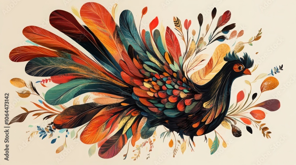 Obraz premium Vibrant thanksgiving turkey with colorful feathers in an elegant autumn decor setting