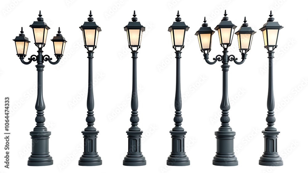 Black street lamp post on white background.. Black street lamp post on white background..