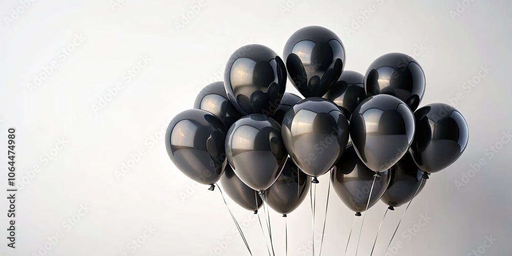 Elegant black balloons juxtaposed with a white backdrop capture minimalist beauty. Ideal for party decor, event planning, photography inspiration, and modern monochrome celebrations. Elegant black balloons juxtaposed with a white backdrop capture minimalist beauty. Ideal for party decor, event planning, photography inspiration, and modern monochrome celebrations.