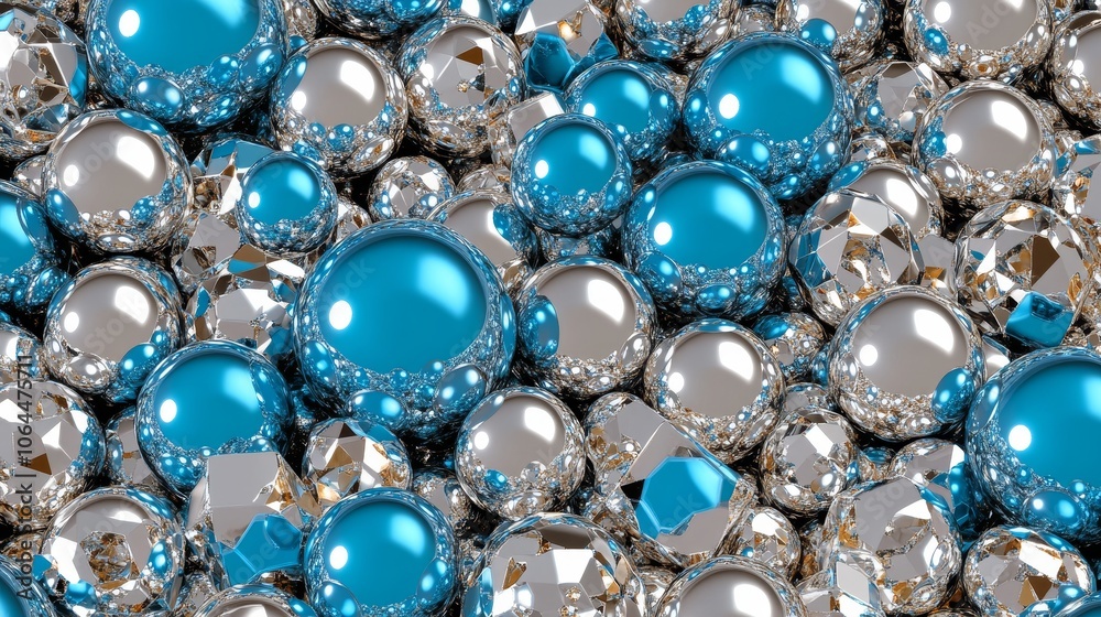 Abstract Blue and Silver Metallic Spheres Background Texture