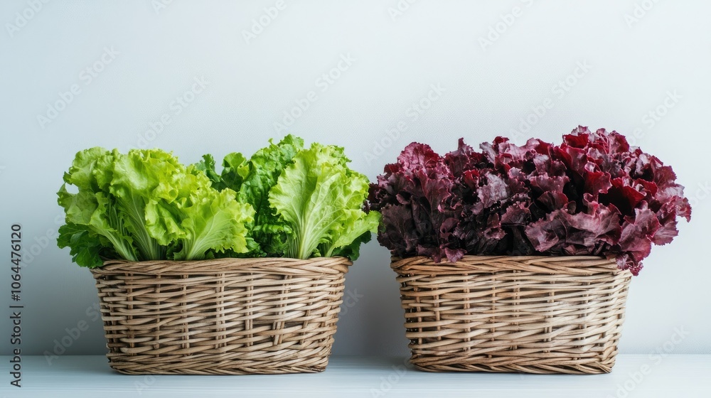 Fresh Green and Red Lettuce in Baskets Fresh Green and Red Lettuce in Baskets