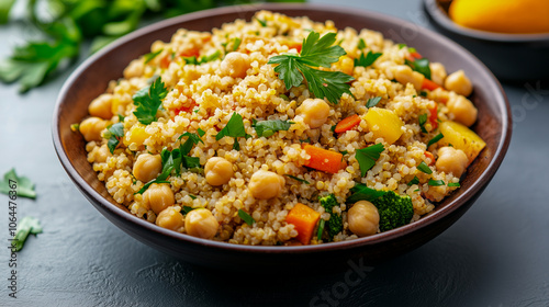 Quinoa, chickpeas and vegetables bowls 