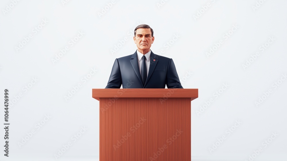 Businessman at podium, white isolate background Businessman at podium, white isolate background