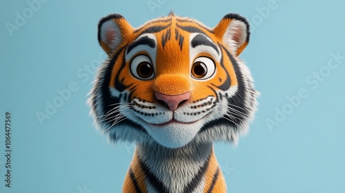 A close-up of a cartoon tiger with a friendly expression, looking directly at the viewer.