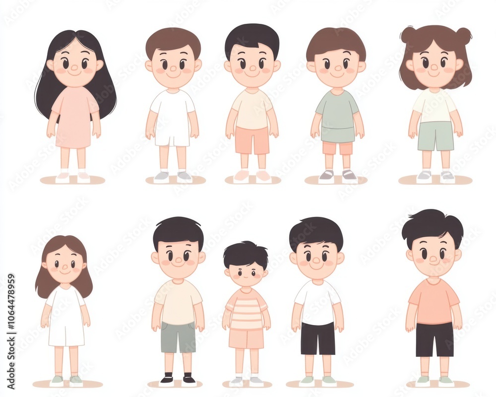 Cartoon images, illustrations that are character designs of people, both children and adults, both men and women, on a separate white background for use in various media. Cartoon images, illustrations that are character designs of people, both children and adults, both men and women, on a separate white background for use in various media.