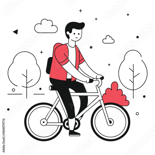 Young man enjoying a leisurely bike ride in the park