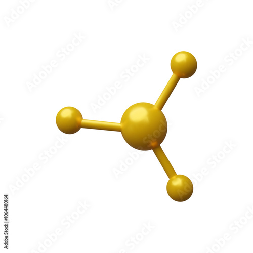 3d illustration of a glossy molecule with golden atoms on a white background