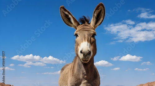 Front on view of a curious wild donkey.generative.ai