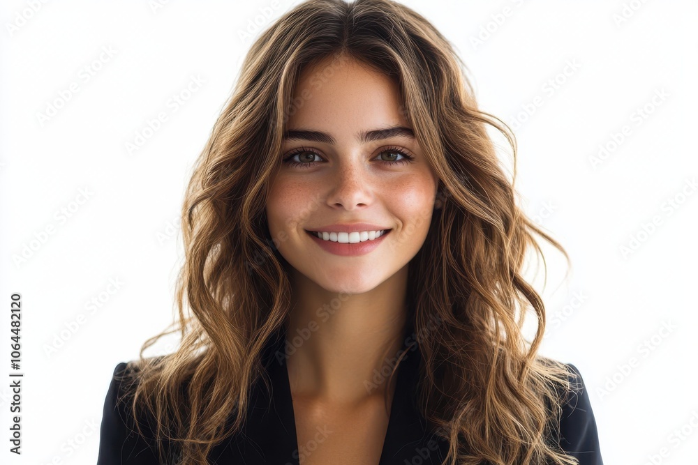Confident businesswoman smiling at the camera against a white background Confident businesswoman smiling at the camera against a white background