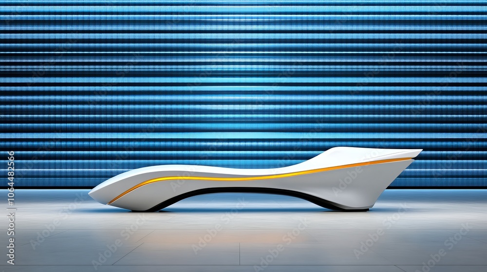 Futuristic White Couch with Glowing Lights in Minimalist Room Futuristic White Couch with Glowing Lights in Minimalist Room