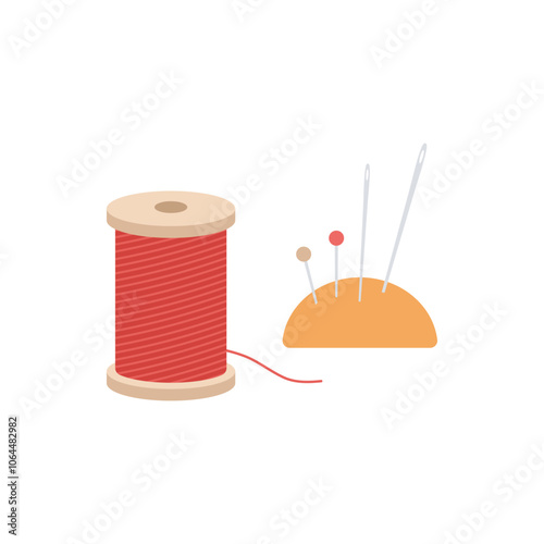 Needle and thread vector illustration on white background. Sewing clothes and fabrics.