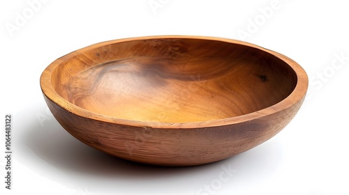 Empty wooden bowl or decorative wooden plate, isolated over white background. 